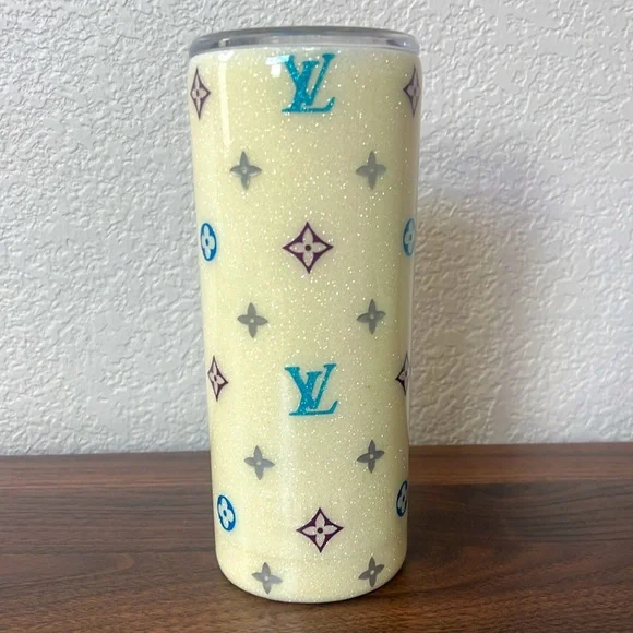 Louis Vuitton Inspired Design Tumbler Blue Sparkles - Picture 3 of 7